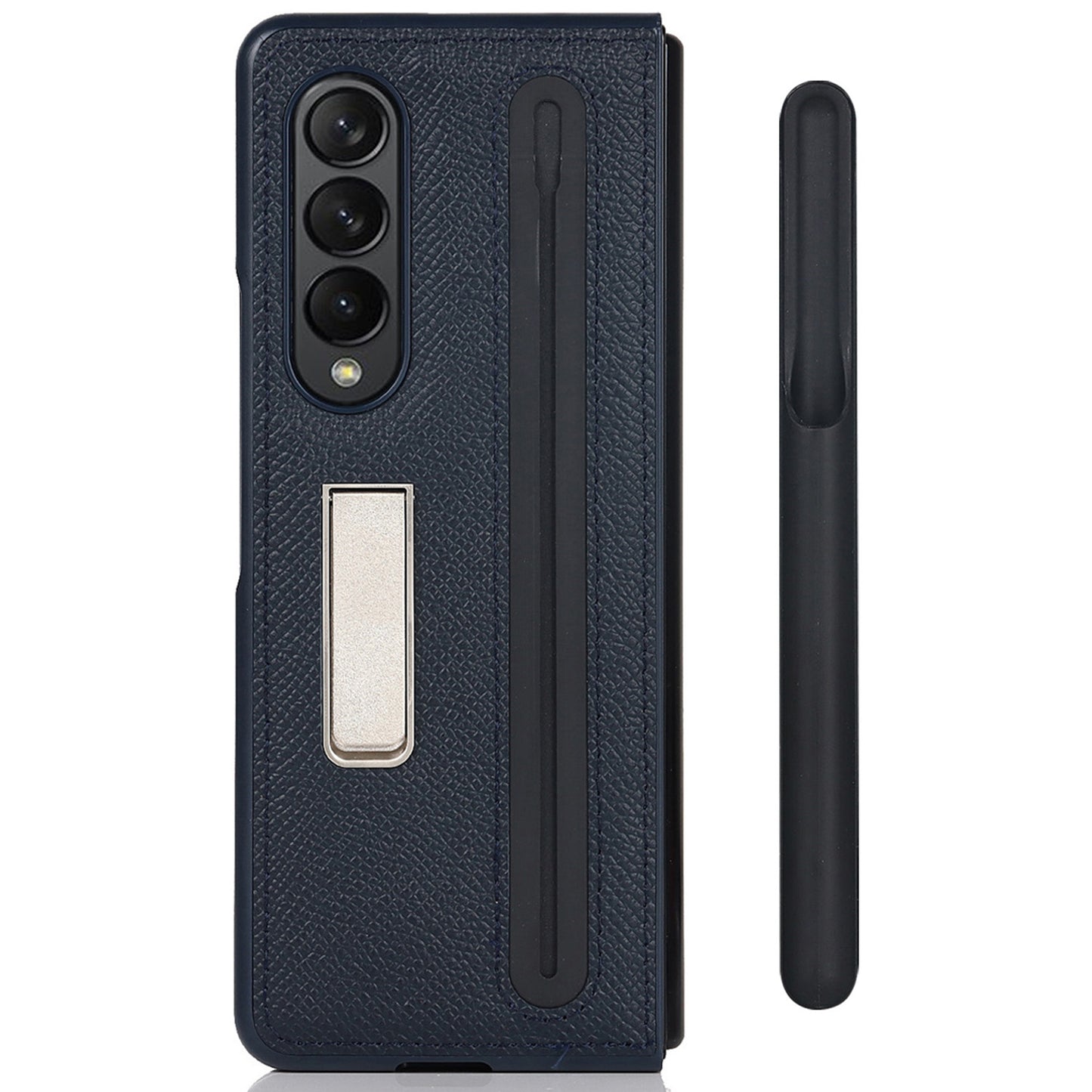 Palm Print Genuine Leather + PC Phone Case Kickstand Cover with Detachable Pen Slot for Samsung Galaxy Z Fold3 5G