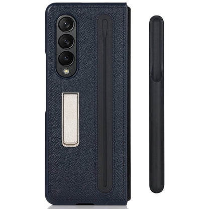 Palm Print Genuine Leather + PC Phone Case Kickstand Cover with Detachable Pen Slot for Samsung Galaxy Z Fold3 5G