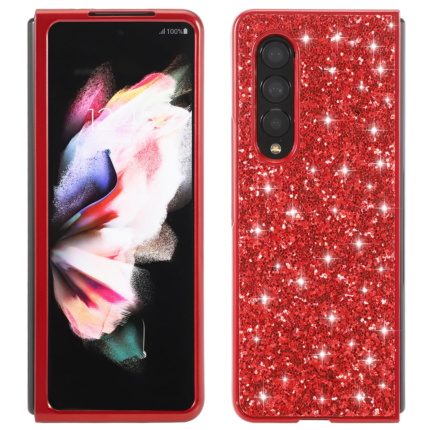 Glitter Sequins TPU Frame + PC Back Cover Electroplating Protective Phone Case for Samsung Galaxy Z Fold3 5G