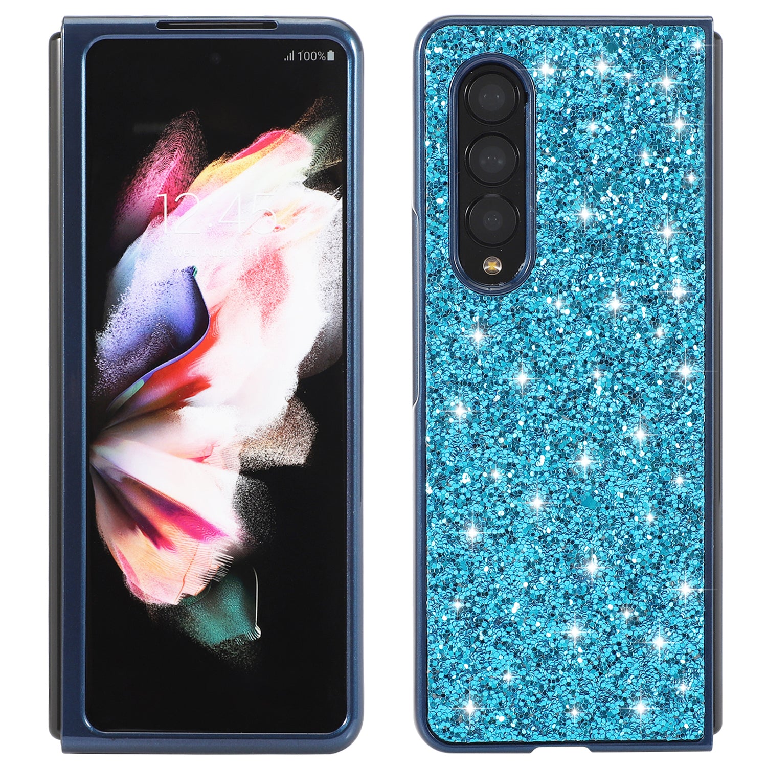 Glitter Sequins TPU Frame + PC Back Cover Electroplating Protective Phone Case for Samsung Galaxy Z Fold3 5G