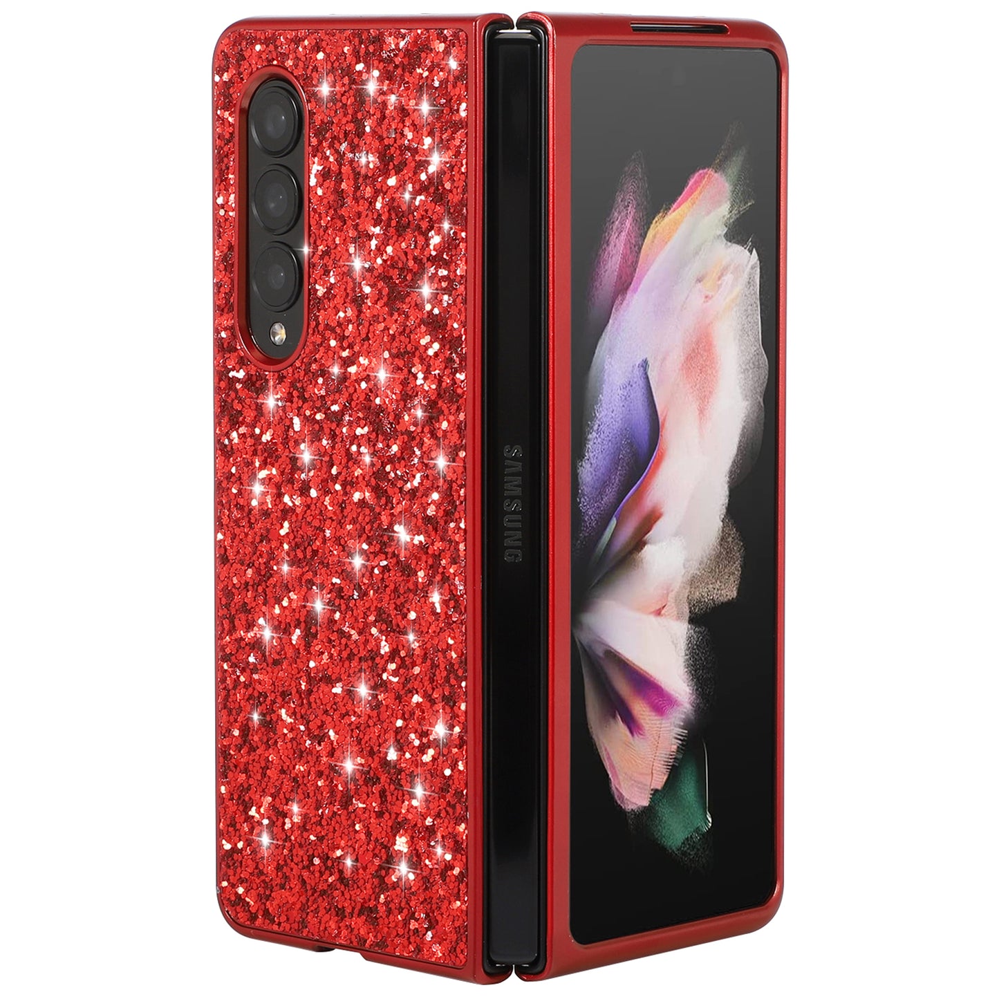Glitter Sequins TPU Frame + PC Back Cover Electroplating Protective Phone Case for Samsung Galaxy Z Fold3 5G