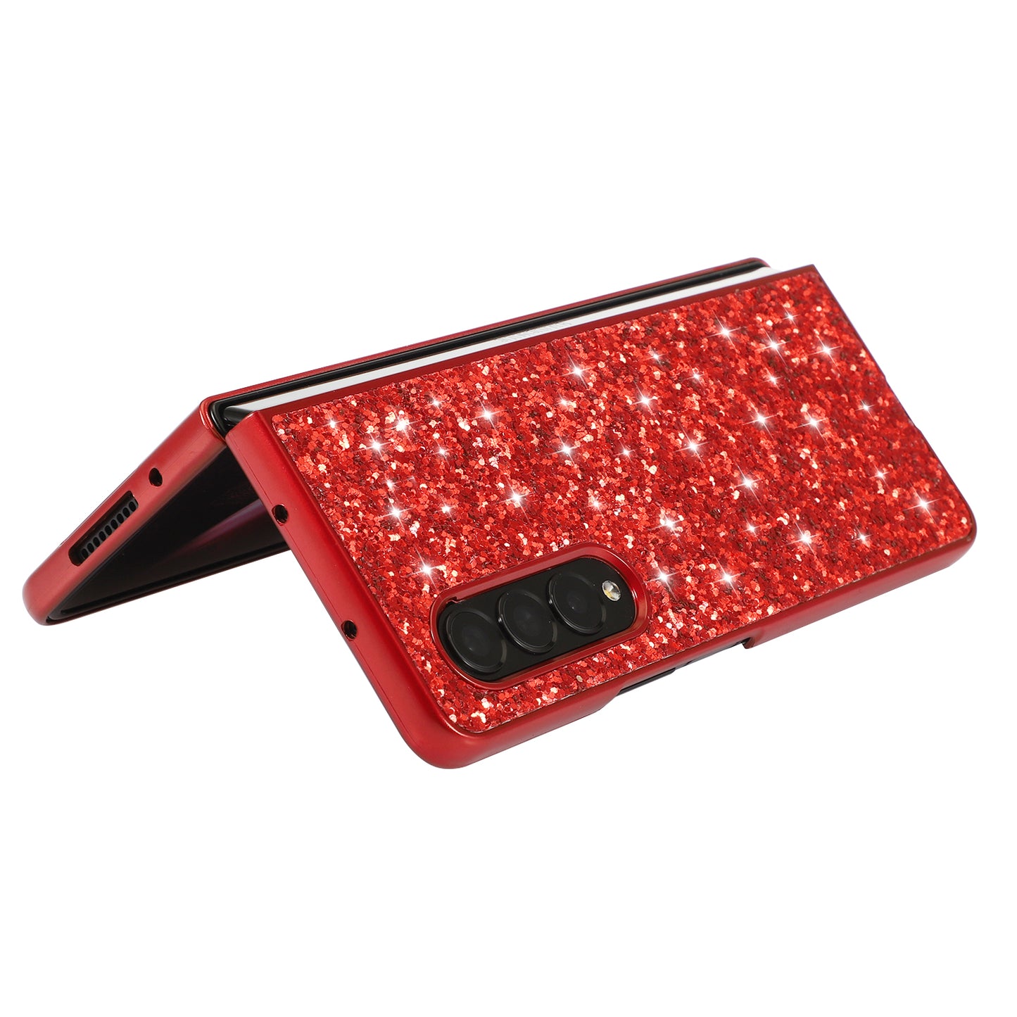 Glitter Sequins TPU Frame + PC Back Cover Electroplating Protective Phone Case for Samsung Galaxy Z Fold3 5G