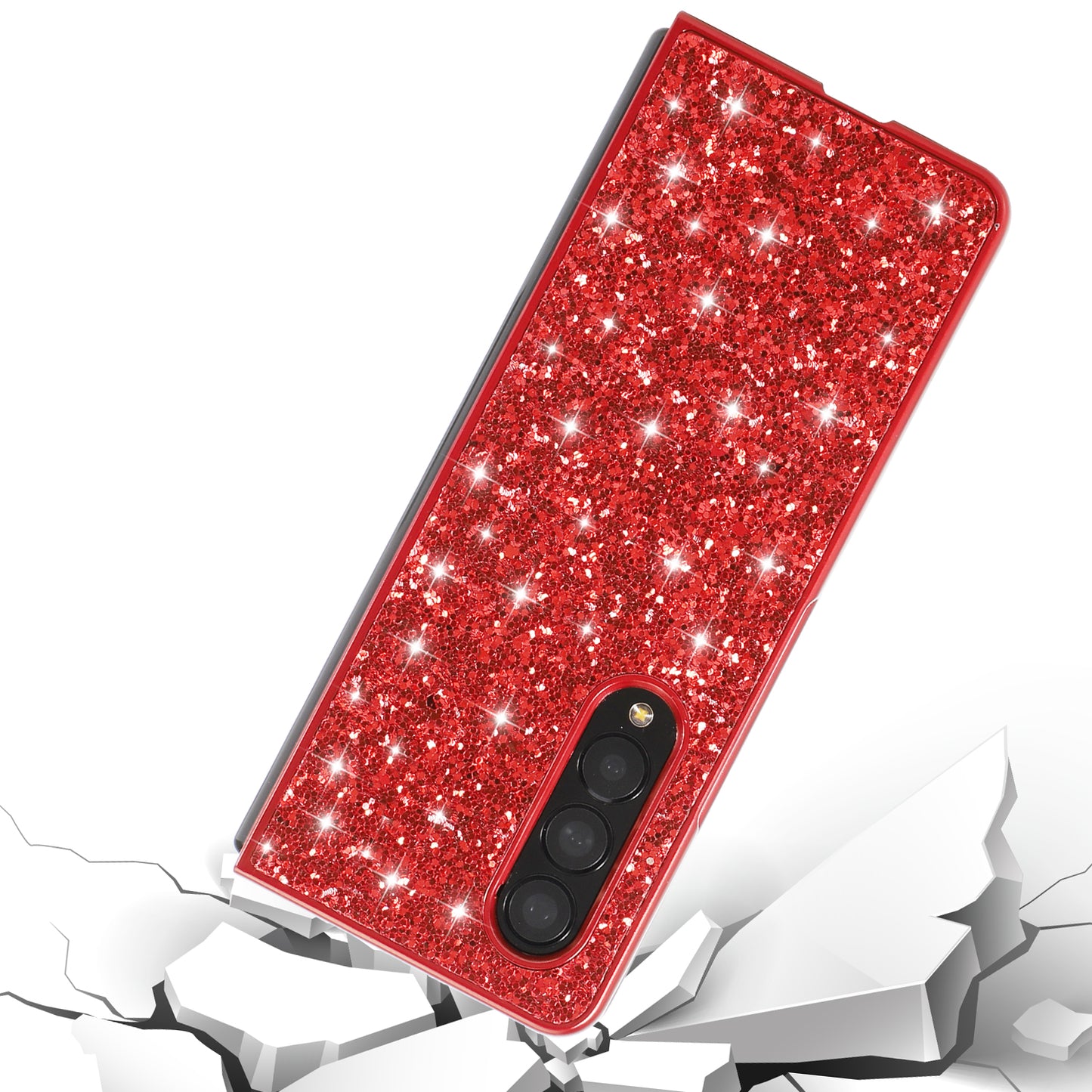Glitter Sequins TPU Frame + PC Back Cover Electroplating Protective Phone Case for Samsung Galaxy Z Fold3 5G