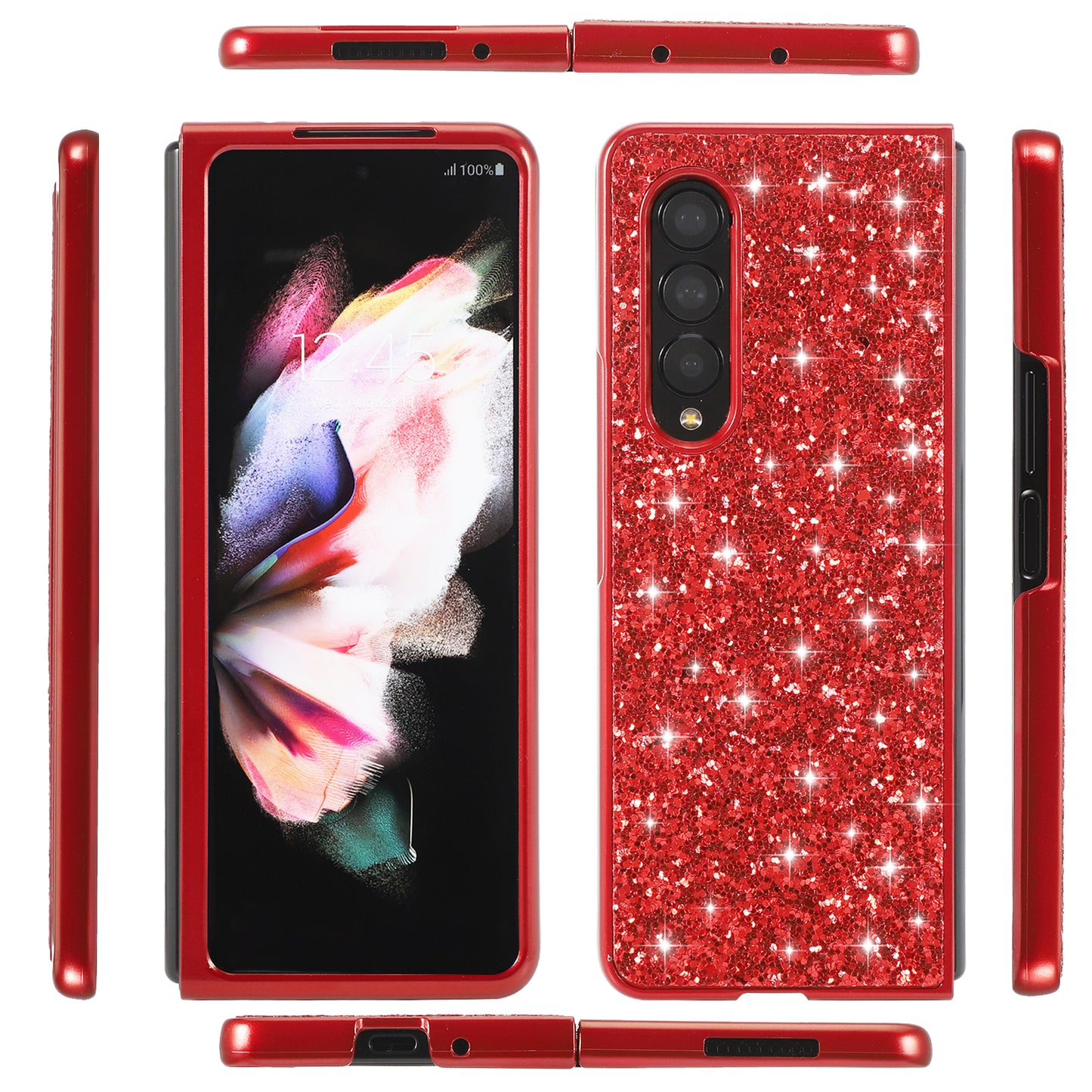 Glitter Sequins TPU Frame + PC Back Cover Electroplating Protective Phone Case for Samsung Galaxy Z Fold3 5G