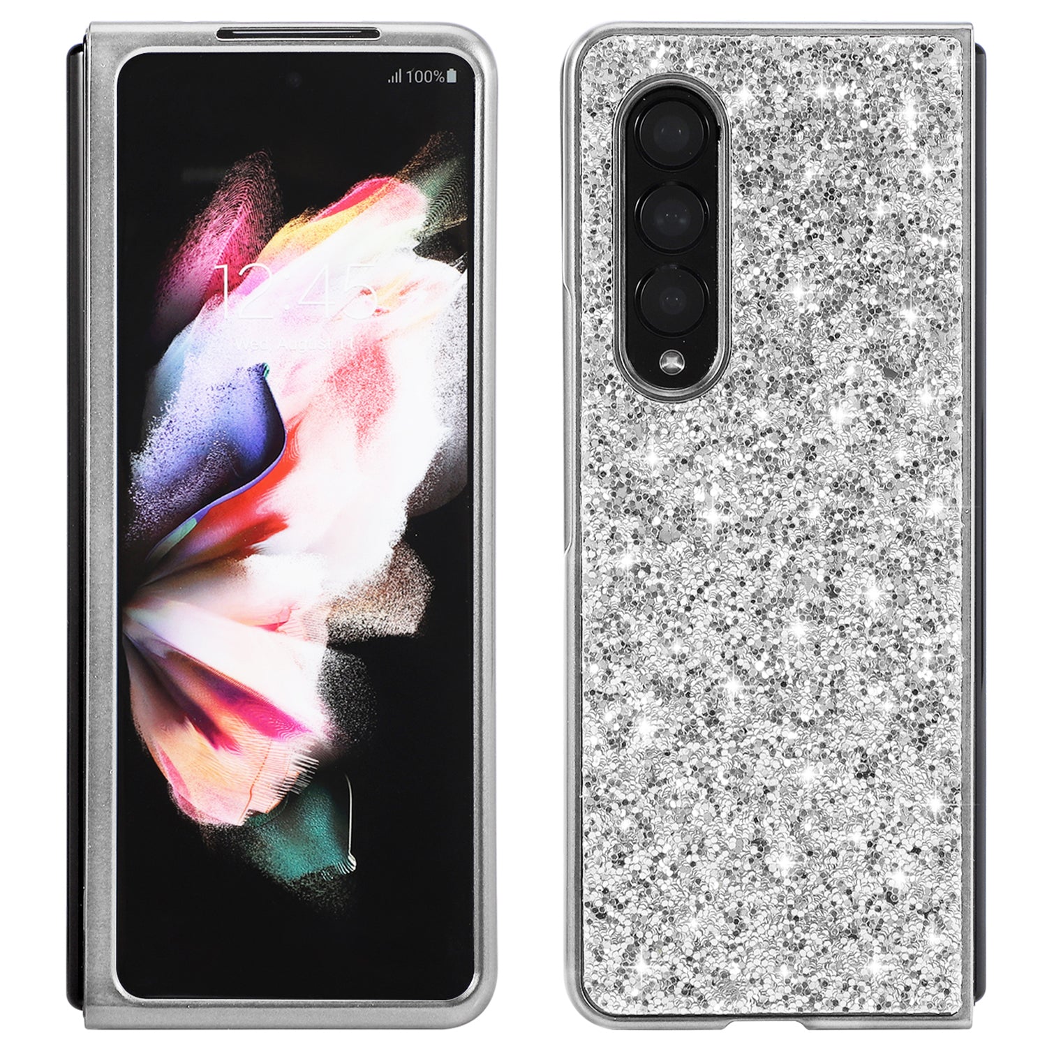Glitter Sequins TPU Frame + PC Back Cover Electroplating Protective Phone Case for Samsung Galaxy Z Fold3 5G