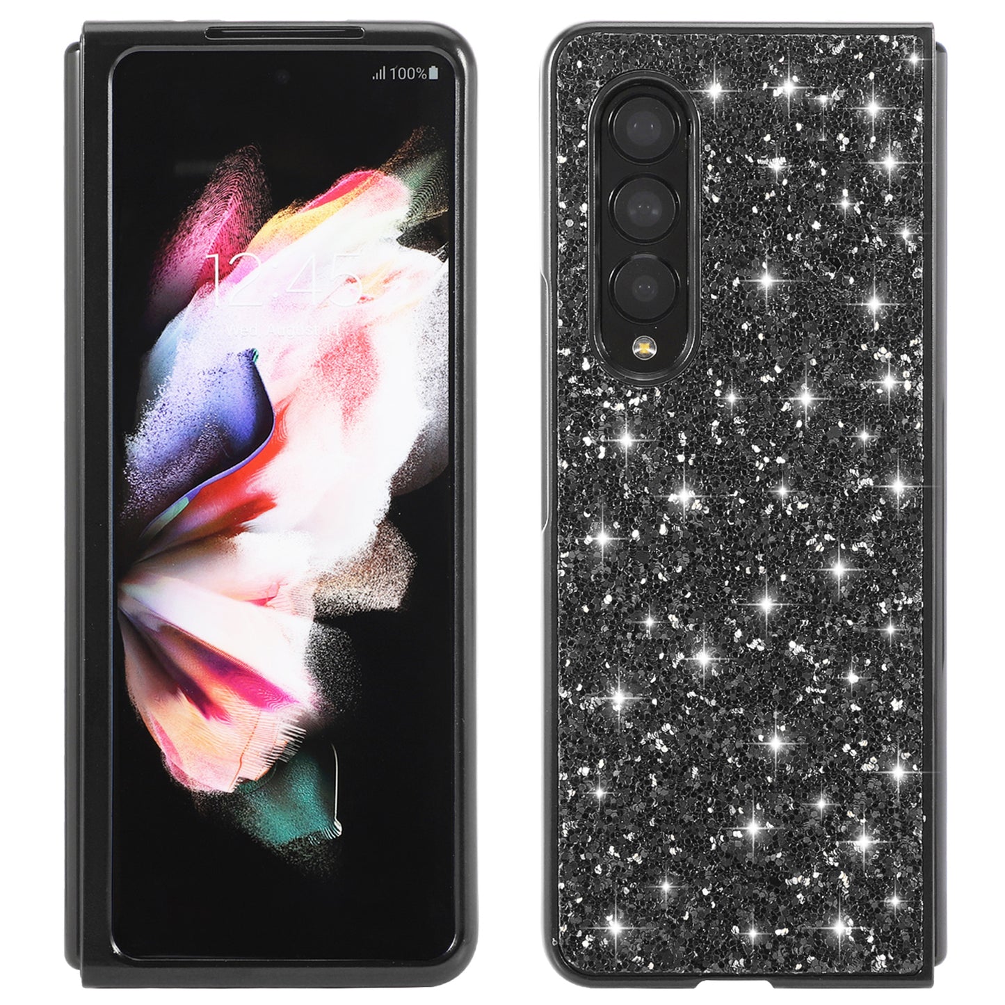 Glitter Sequins TPU Frame + PC Back Cover Electroplating Protective Phone Case for Samsung Galaxy Z Fold3 5G
