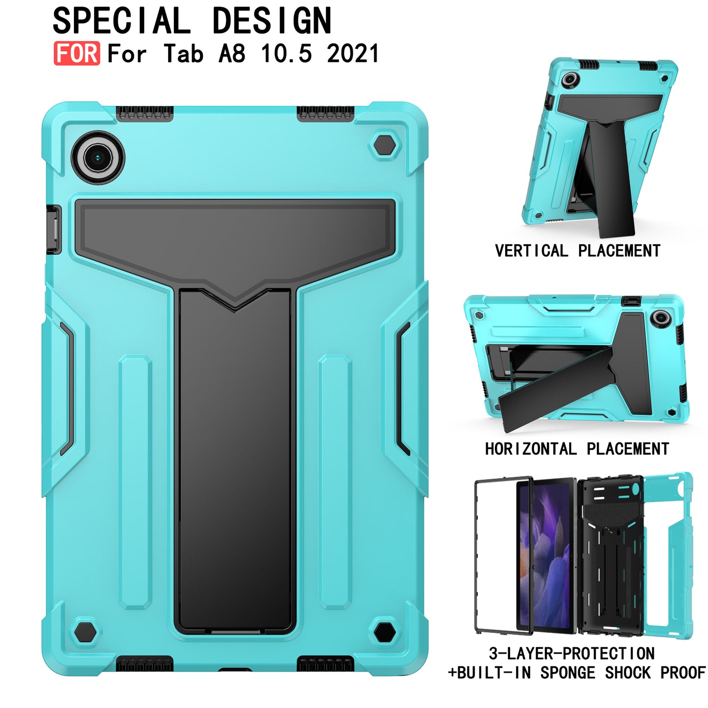 Foldable T-shaped Tablet Case with Kickstand PC Silicone Shockproof Protector Cover for Samsung Galaxy Tab A8 10.5 (2021)