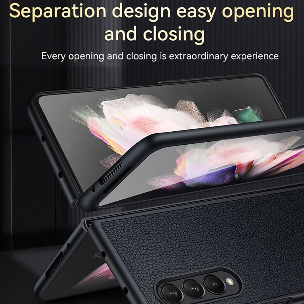 SULADA Full Body Protection Litchi Texture PU Leather Coating PC Mobile Phone Case for Samsung W22 5G/Galaxy Z Fold3 5G