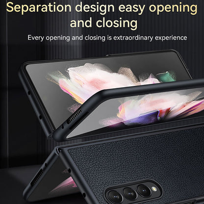 SULADA Full Body Protection Litchi Texture PU Leather Coating PC Mobile Phone Case for Samsung W22 5G/Galaxy Z Fold3 5G
