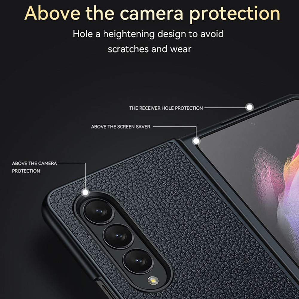 SULADA Full Body Protection Litchi Texture PU Leather Coating PC Mobile Phone Case for Samsung W22 5G/Galaxy Z Fold3 5G