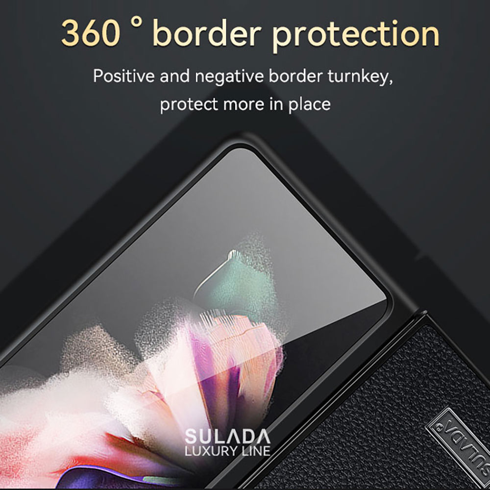 SULADA Full Body Protection Litchi Texture PU Leather Coating PC Mobile Phone Case for Samsung W22 5G/Galaxy Z Fold3 5G