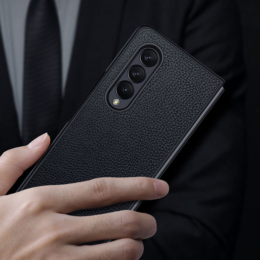 SULADA Full Body Protection Litchi Texture PU Leather Coating PC Mobile Phone Case for Samsung W22 5G/Galaxy Z Fold3 5G