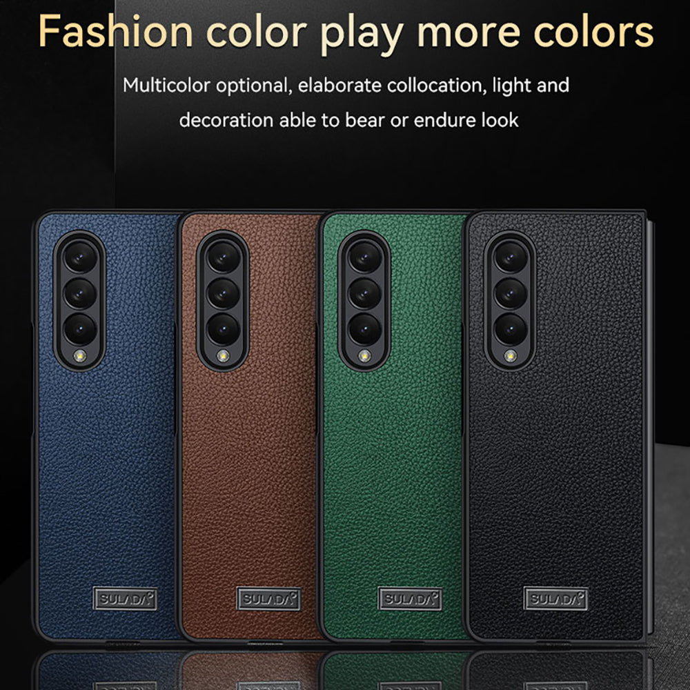 SULADA Full Body Protection Litchi Texture PU Leather Coating PC Mobile Phone Case for Samsung W22 5G/Galaxy Z Fold3 5G