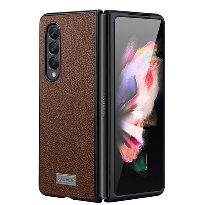 SULADA Full Body Protection Litchi Texture PU Leather Coating PC Mobile Phone Case for Samsung W22 5G/Galaxy Z Fold3 5G