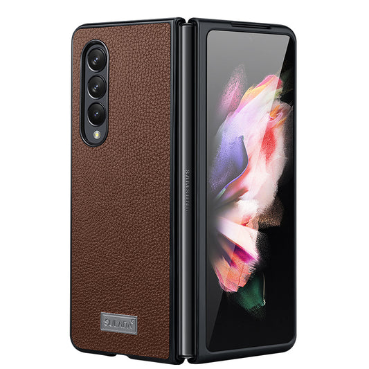 SULADA Full Body Protection Litchi Texture PU Leather Coating PC Mobile Phone Case for Samsung W22 5G/Galaxy Z Fold3 5G