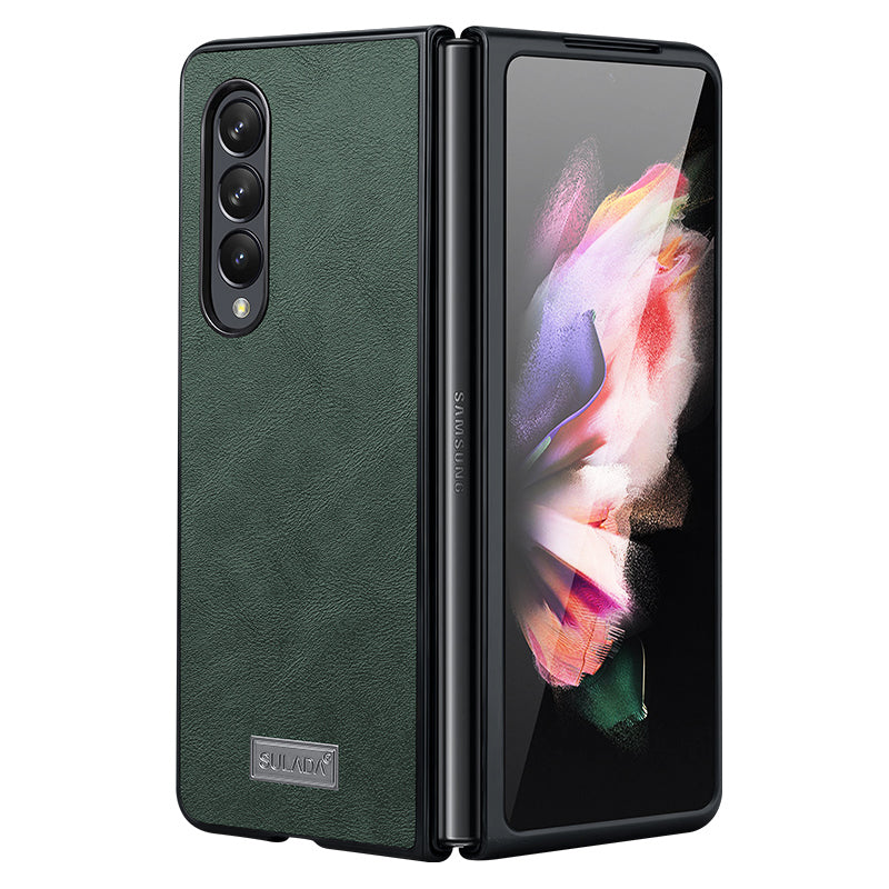 SULADA Crazy Horse Texture All-round Protection PU Leather Coating PC Phone Case Cover for Samsung W22 5G/Galaxy Z Fold3 5G