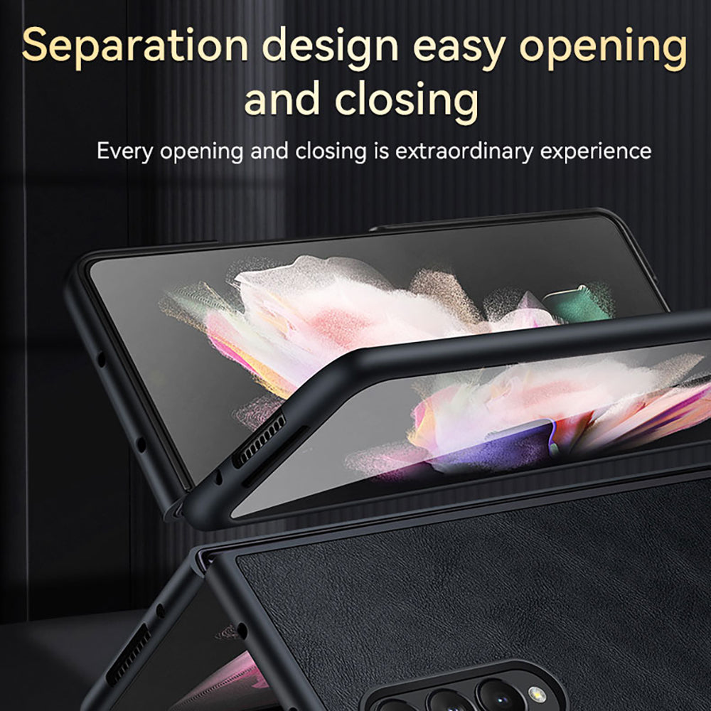 SULADA Crazy Horse Texture All-round Protection PU Leather Coating PC Phone Case Cover for Samsung W22 5G/Galaxy Z Fold3 5G