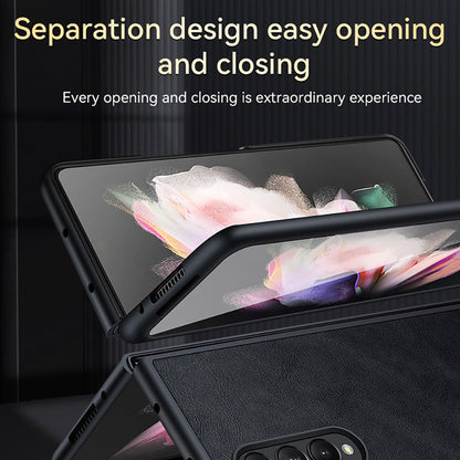 SULADA Crazy Horse Texture All-round Protection PU Leather Coating PC Phone Case Cover for Samsung W22 5G/Galaxy Z Fold3 5G
