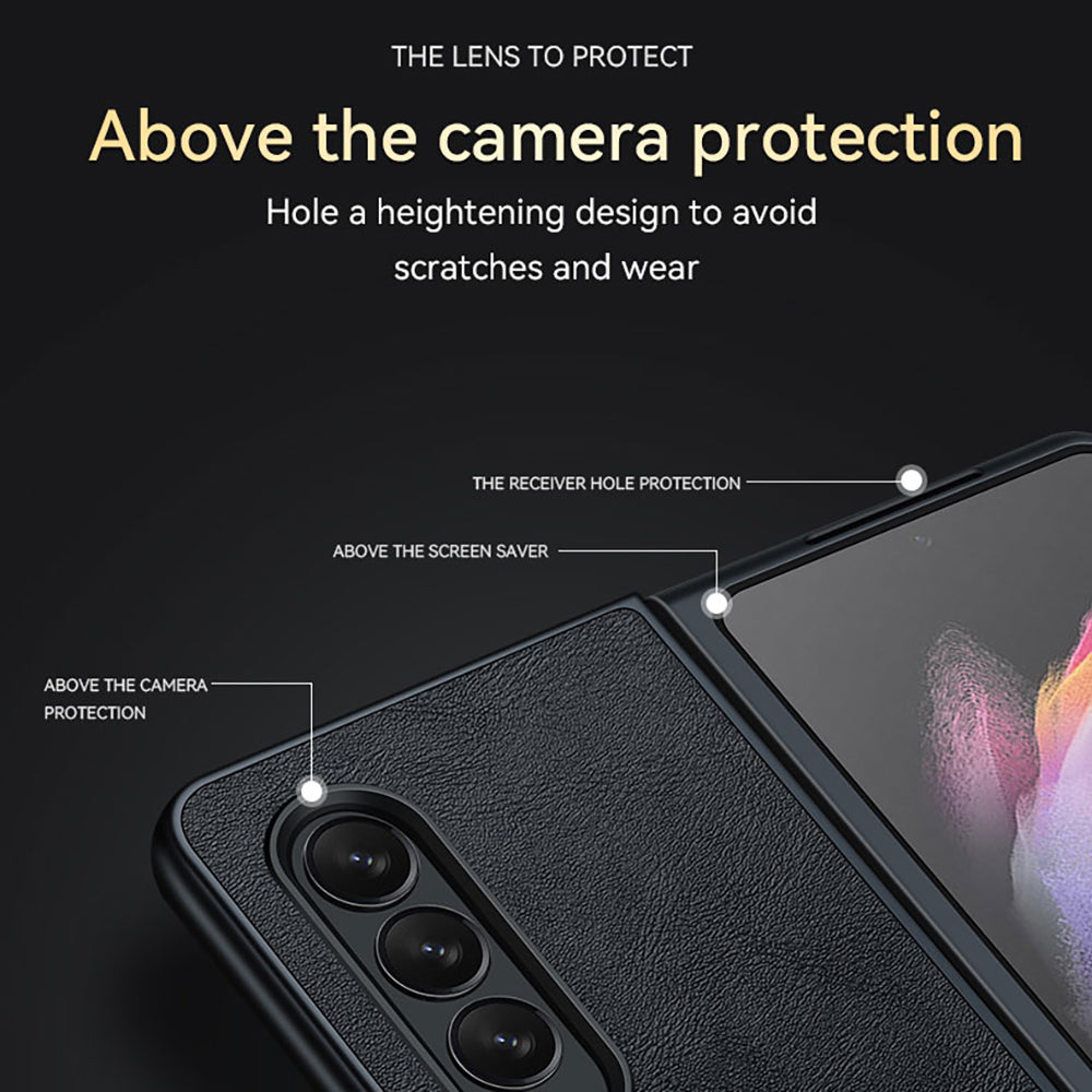 SULADA Crazy Horse Texture All-round Protection PU Leather Coating PC Phone Case Cover for Samsung W22 5G/Galaxy Z Fold3 5G