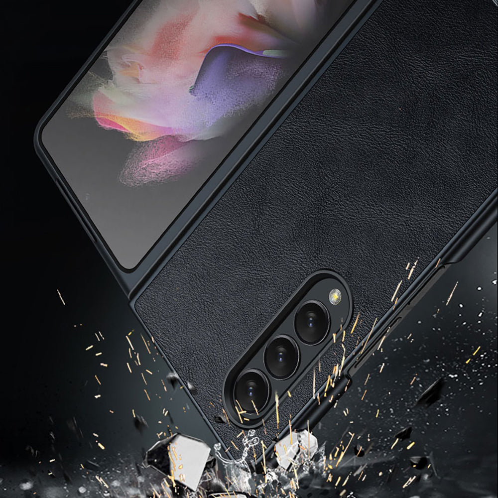 SULADA Crazy Horse Texture All-round Protection PU Leather Coating PC Phone Case Cover for Samsung W22 5G/Galaxy Z Fold3 5G