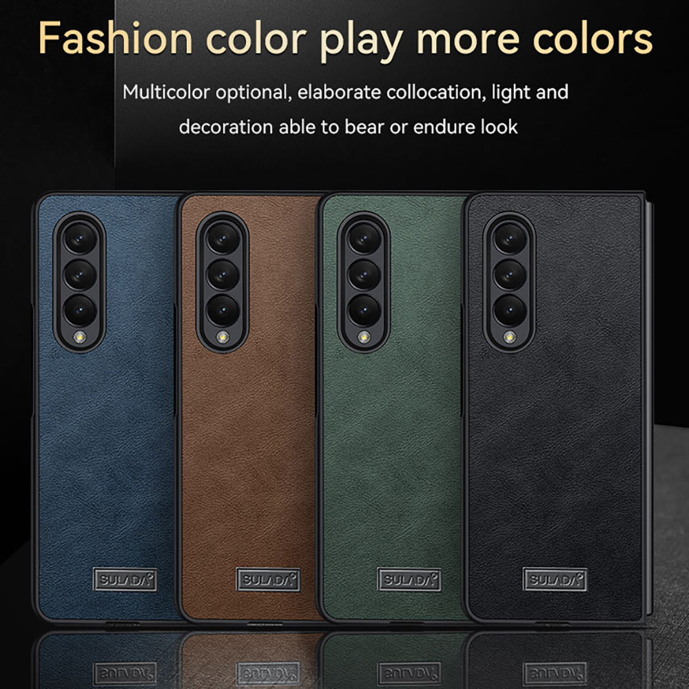 SULADA Crazy Horse Texture All-round Protection PU Leather Coating PC Phone Case Cover for Samsung W22 5G/Galaxy Z Fold3 5G