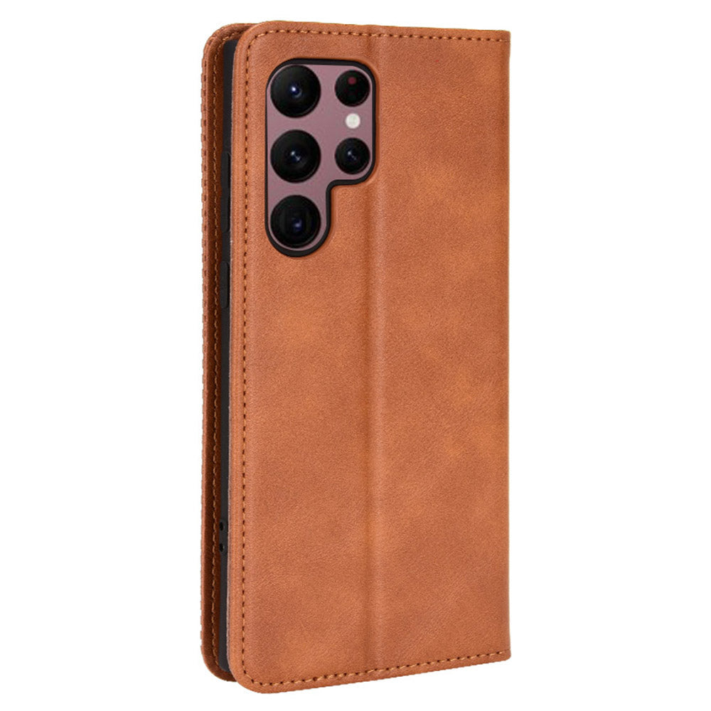 Retro Style Imprinted Leather Cover + TPU Inner Case Wallet Stand Phone Cover Cellphone Shell for Samsung Galaxy S22 Ultra 5G