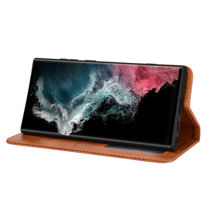 Retro Style Imprinted Leather Cover + TPU Inner Case Wallet Stand Phone Cover Cellphone Shell for Samsung Galaxy S22 Ultra 5G