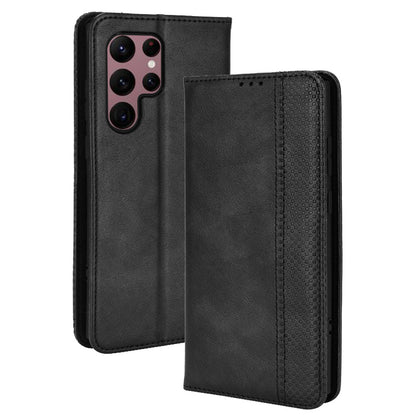 Retro Style Imprinted Leather Cover + TPU Inner Case Wallet Stand Phone Cover Cellphone Shell for Samsung Galaxy S22 Ultra 5G