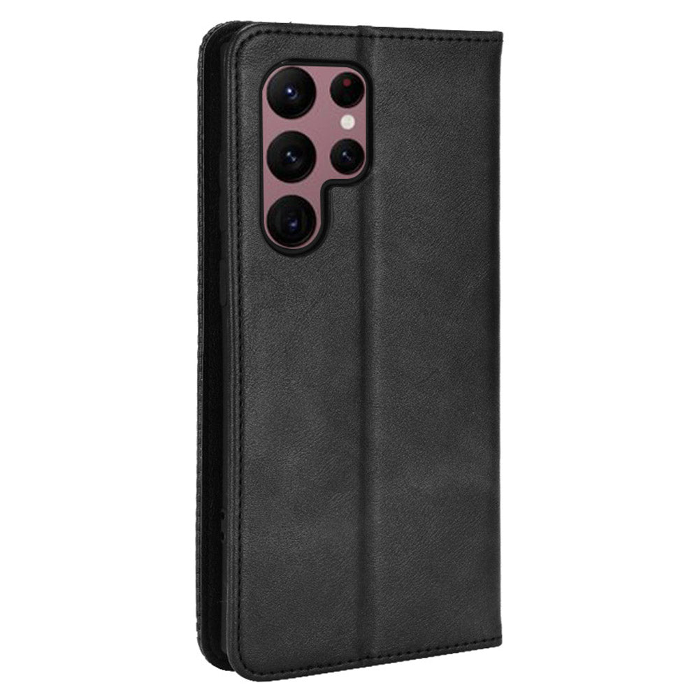 Retro Style Imprinted Leather Cover + TPU Inner Case Wallet Stand Phone Cover Cellphone Shell for Samsung Galaxy S22 Ultra 5G
