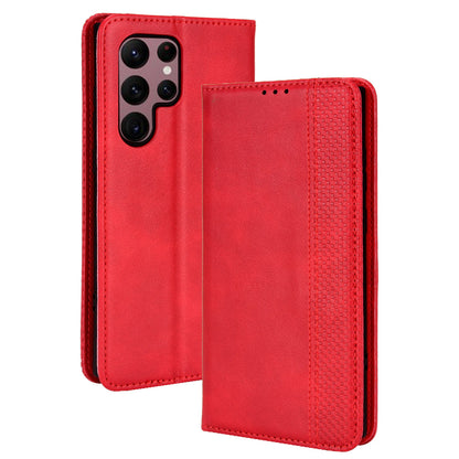 Retro Style Imprinted Leather Cover + TPU Inner Case Wallet Stand Phone Cover Cellphone Shell for Samsung Galaxy S22 Ultra 5G