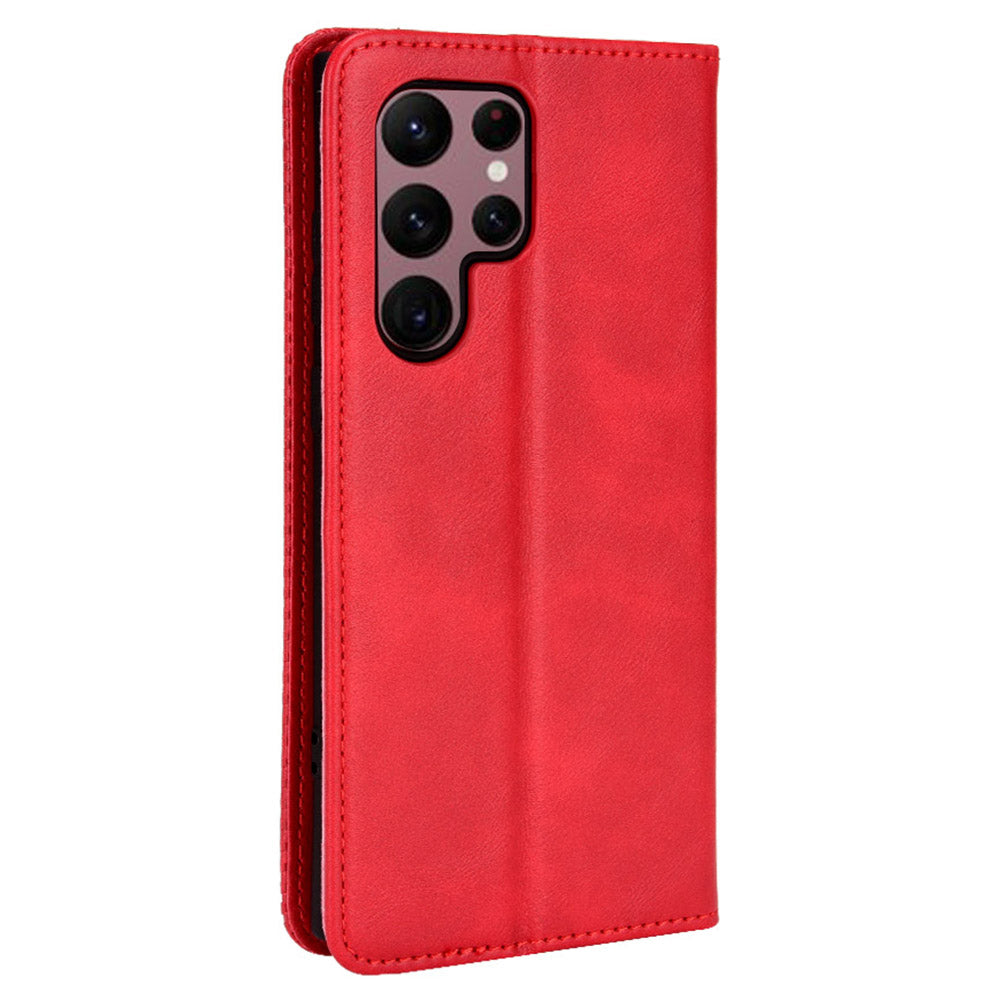 Retro Style Imprinted Leather Cover + TPU Inner Case Wallet Stand Phone Cover Cellphone Shell for Samsung Galaxy S22 Ultra 5G