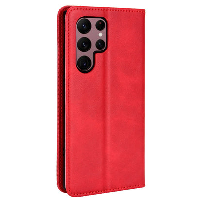 Retro Style Imprinted Leather Cover + TPU Inner Case Wallet Stand Phone Cover Cellphone Shell for Samsung Galaxy S22 Ultra 5G