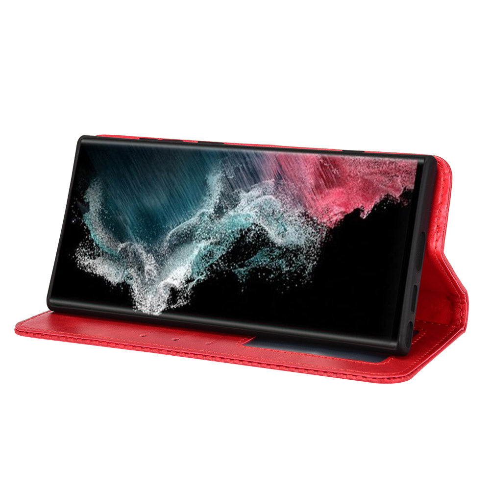 Retro Style Imprinted Leather Cover + TPU Inner Case Wallet Stand Phone Cover Cellphone Shell for Samsung Galaxy S22 Ultra 5G