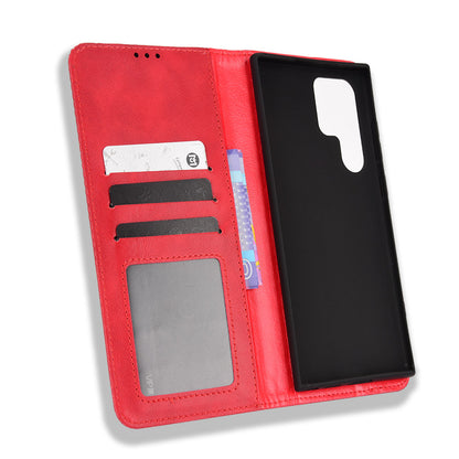 Retro Style Imprinted Leather Cover + TPU Inner Case Wallet Stand Phone Cover Cellphone Shell for Samsung Galaxy S22 Ultra 5G