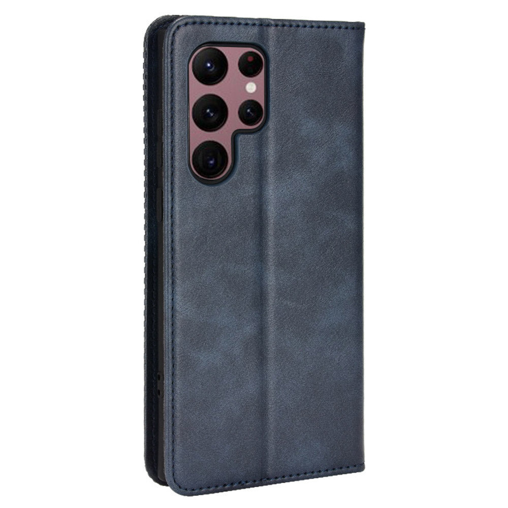 Retro Style Imprinted Leather Cover + TPU Inner Case Wallet Stand Phone Cover Cellphone Shell for Samsung Galaxy S22 Ultra 5G