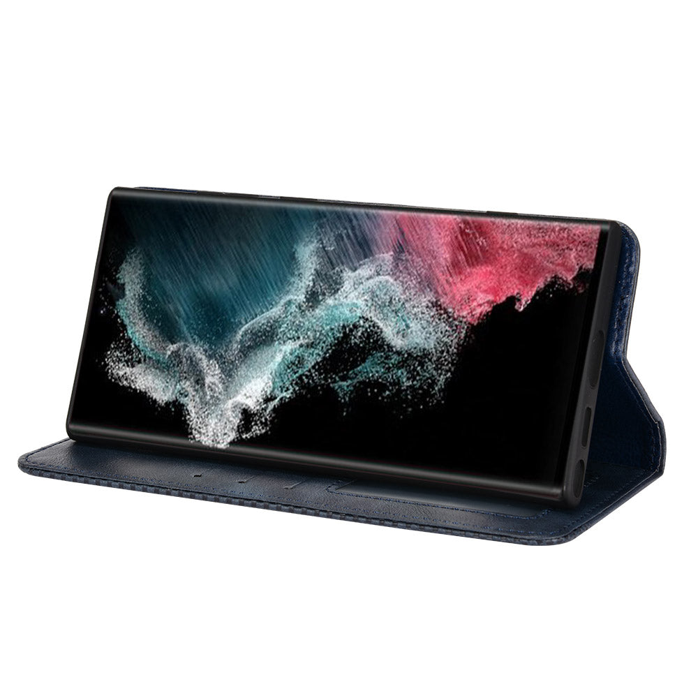 Retro Style Imprinted Leather Cover + TPU Inner Case Wallet Stand Phone Cover Cellphone Shell for Samsung Galaxy S22 Ultra 5G