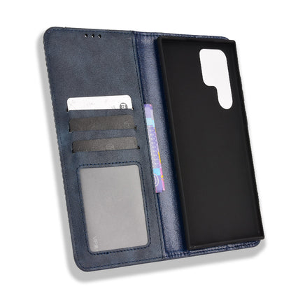 Retro Style Imprinted Leather Cover + TPU Inner Case Wallet Stand Phone Cover Cellphone Shell for Samsung Galaxy S22 Ultra 5G