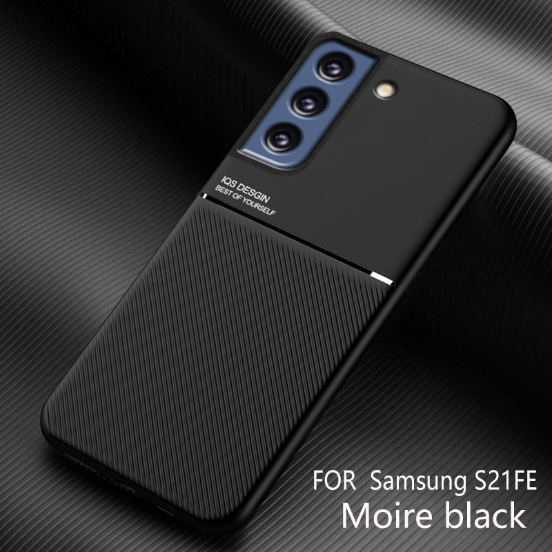 Lines Imprinting PU Leather Ultra Thin Shockproof TPU Back Protective Shell Cover with Built-in Magnetic Metal Sheet for Samsung Galaxy S21 FE 5G / S21 Fan Edition