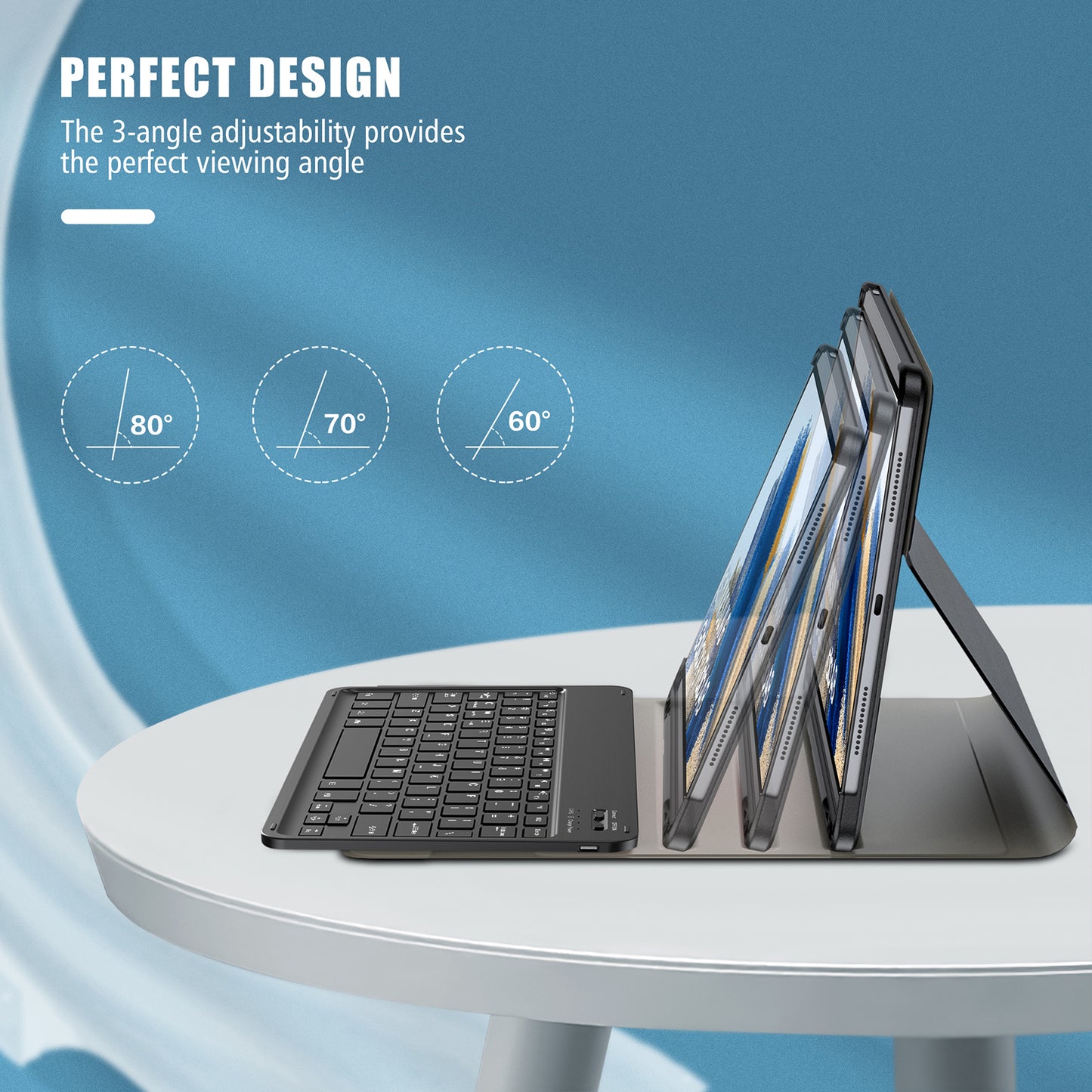 For Samsung Galaxy Tab A8 10.5 (2021) Front Support Keyboard Leather Case Set PU Leather Outter Cover + PC Bottom Case Bluetooth 5.0 Wireless Keyboard