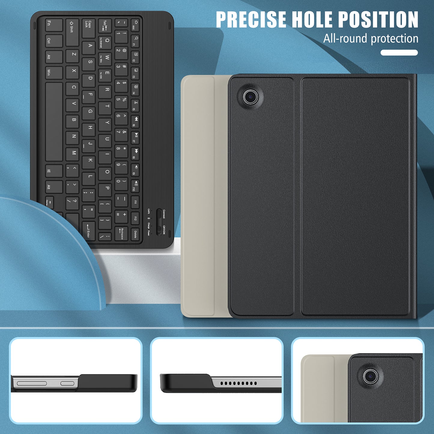 For Samsung Galaxy Tab A8 10.5 (2021) Front Support Keyboard Leather Case Set PU Leather Outter Cover + PC Bottom Case Bluetooth 5.0 Wireless Keyboard