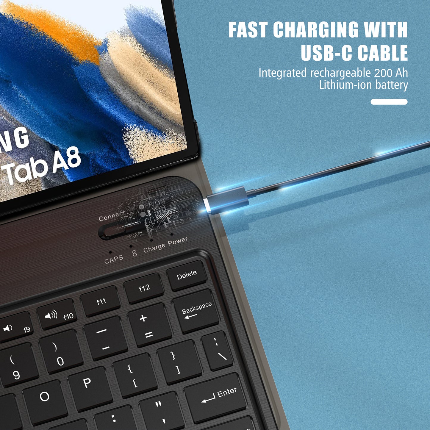 For Samsung Galaxy Tab A8 10.5 (2021) Front Support Keyboard Leather Case Set PU Leather Outter Cover + PC Bottom Case Bluetooth 5.0 Wireless Keyboard