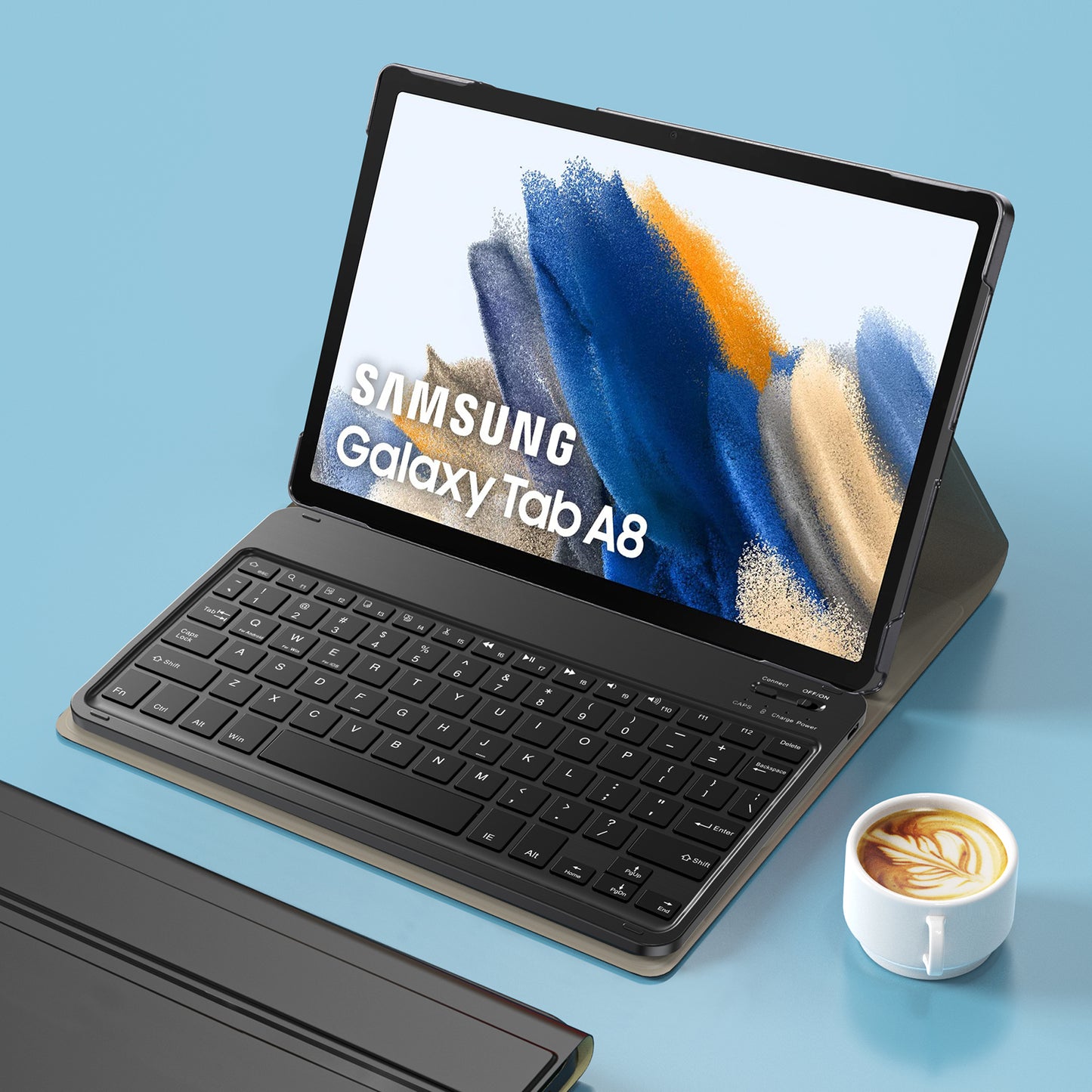 For Samsung Galaxy Tab A8 10.5 (2021) Front Support Keyboard Leather Case Set PU Leather Outter Cover + PC Bottom Case Bluetooth 5.0 Wireless Keyboard