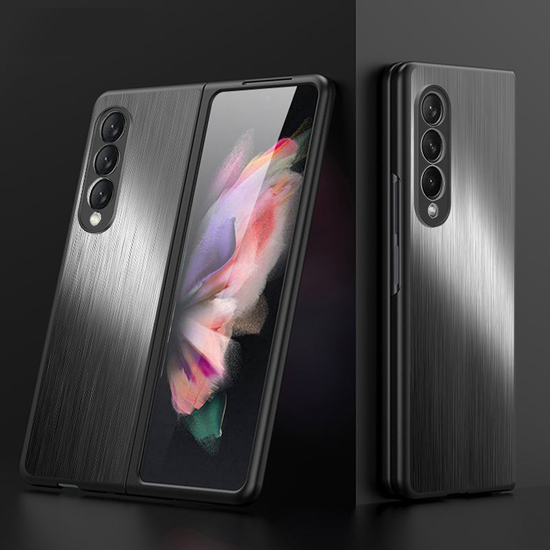 For Samsung Galaxy Z Fold3 5G Brushed Anti-scratch Stainless Steel+PC Folding Phone Case Cover