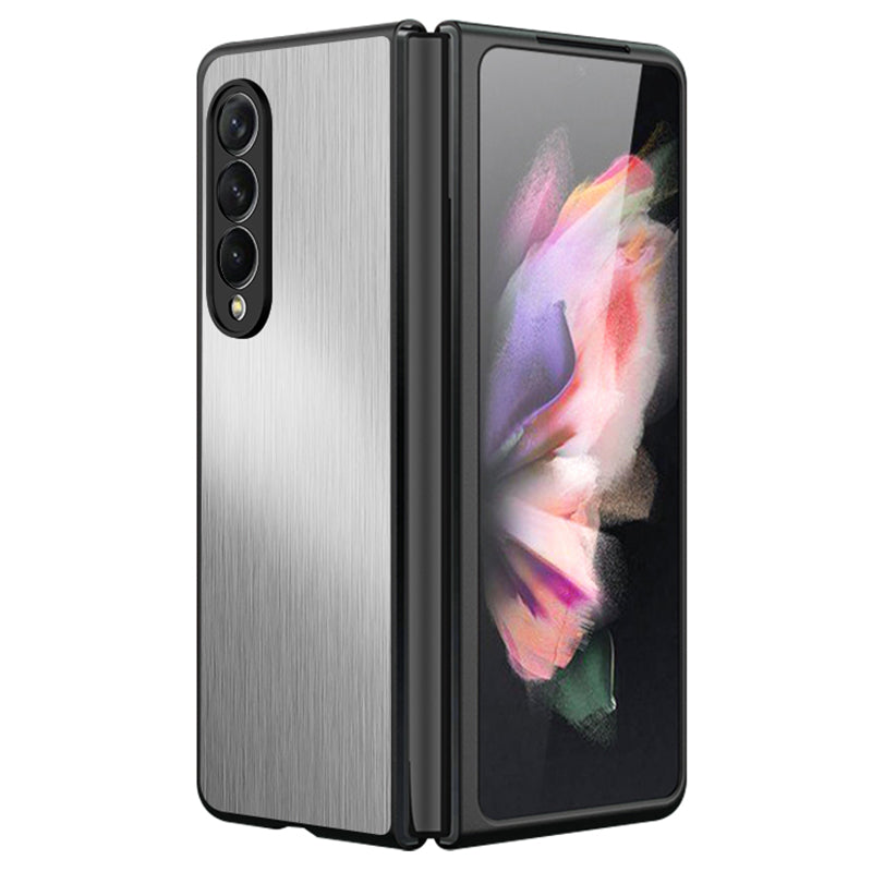 For Samsung Galaxy Z Fold3 5G Brushed Anti-scratch Stainless Steel+PC Folding Phone Case Cover