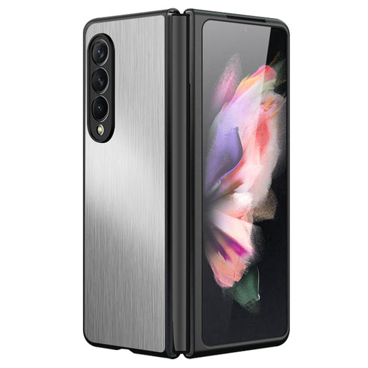 For Samsung Galaxy Z Fold3 5G Brushed Anti-scratch Stainless Steel+PC Folding Phone Case Cover