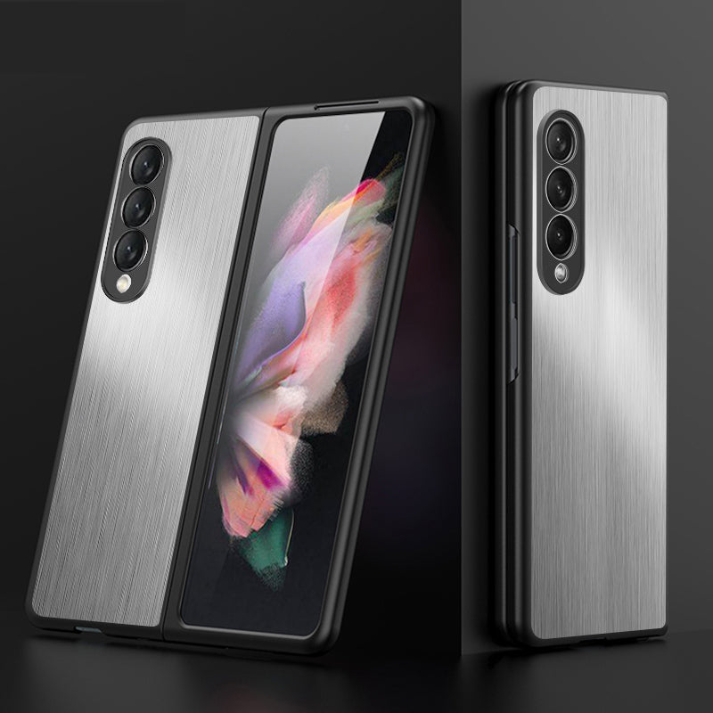 For Samsung Galaxy Z Fold3 5G Brushed Anti-scratch Stainless Steel+PC Folding Phone Case Cover