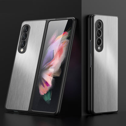For Samsung Galaxy Z Fold3 5G Brushed Anti-scratch Stainless Steel+PC Folding Phone Case Cover