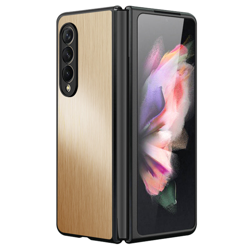 For Samsung Galaxy Z Fold3 5G Brushed Anti-scratch Stainless Steel+PC Folding Phone Case Cover