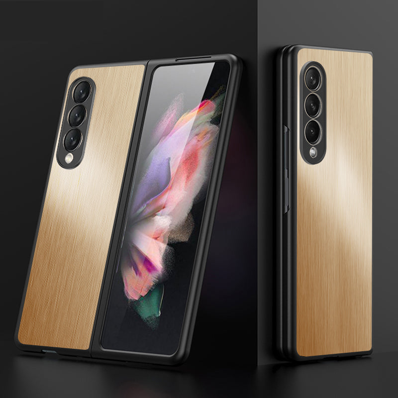 For Samsung Galaxy Z Fold3 5G Brushed Anti-scratch Stainless Steel+PC Folding Phone Case Cover