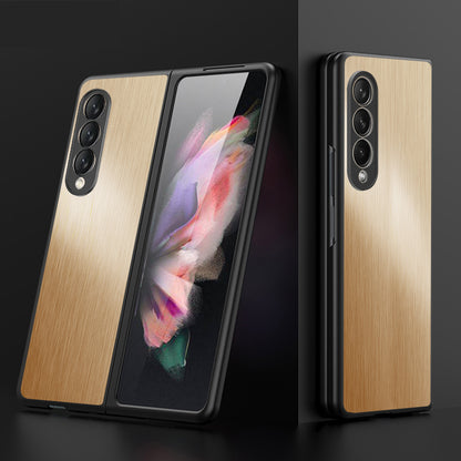 For Samsung Galaxy Z Fold3 5G Brushed Anti-scratch Stainless Steel+PC Folding Phone Case Cover